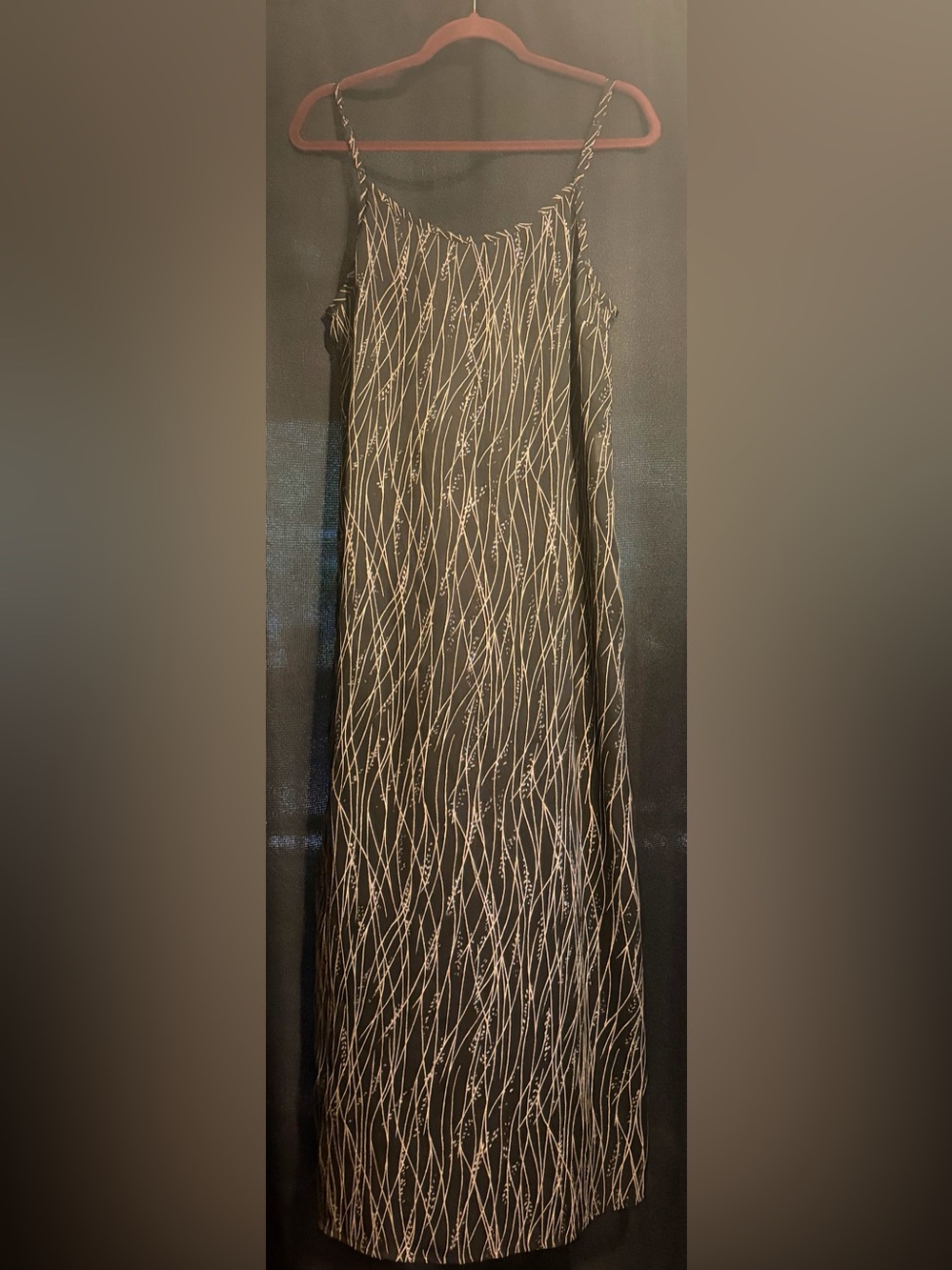 VTG 90s Women's Sheer Black/Metallic Column Maxi Dress Strappy Size 12